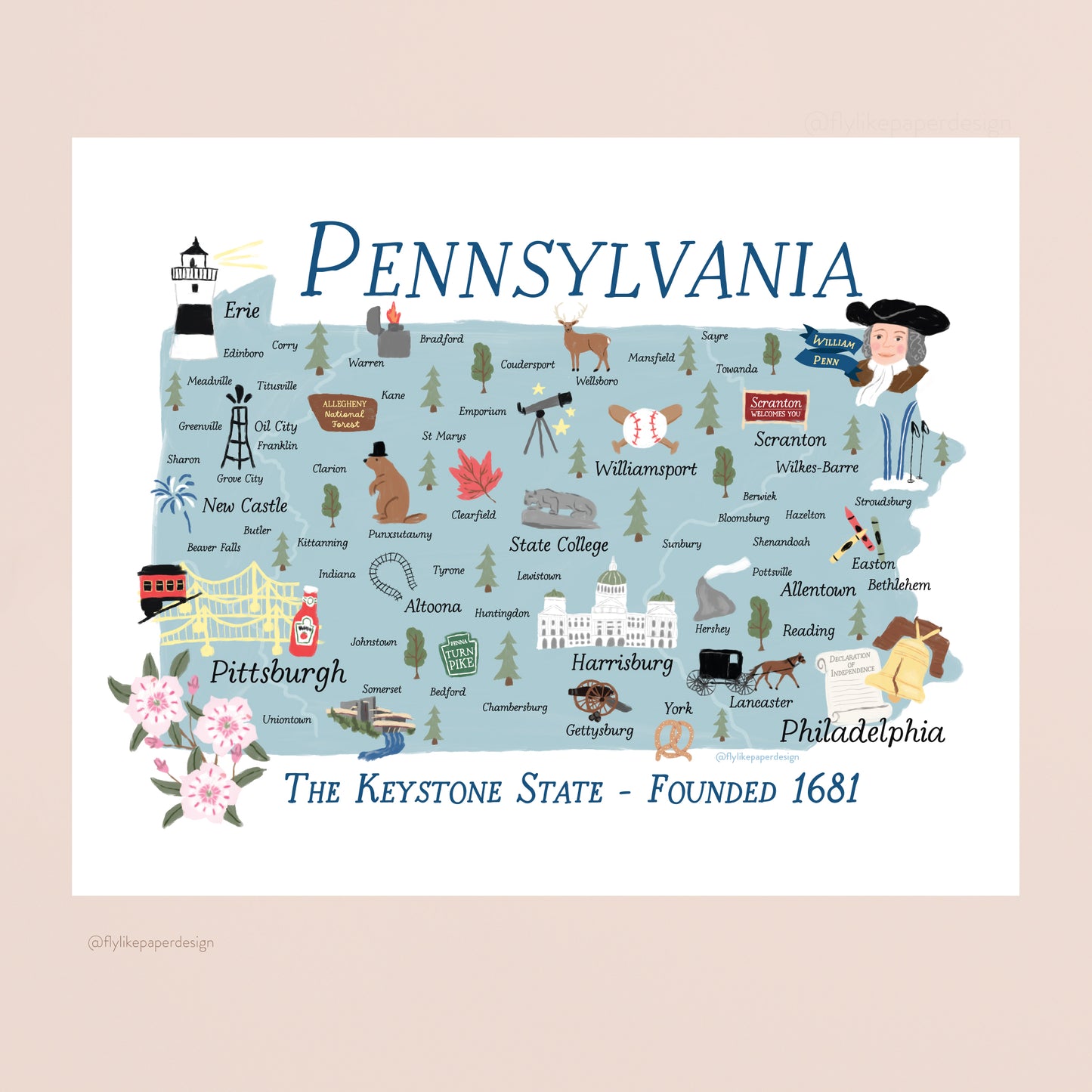 Pennsylvania Map Art Print