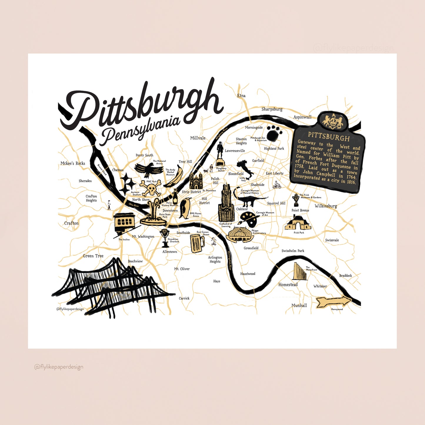 Pittsburgh Map Art Print