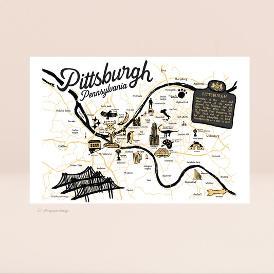 Pittsburgh, Pennsylvania Map Postcard