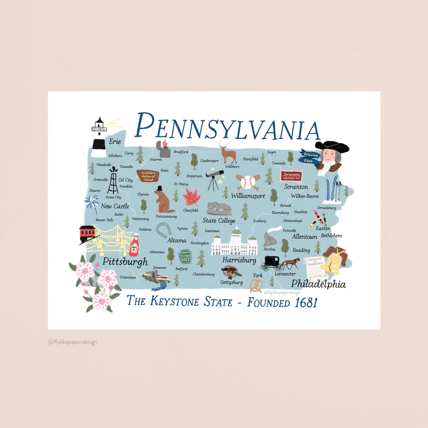 Pennsylvania Map Art Print
