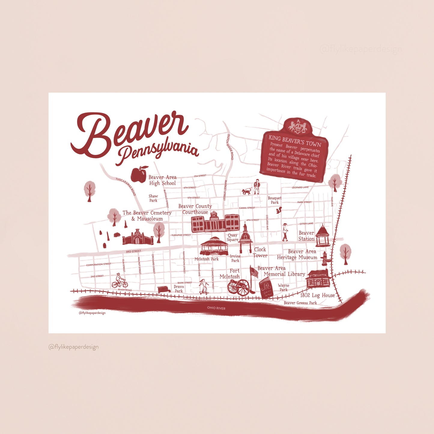 Beaver, Pennsylvania Map Art Print