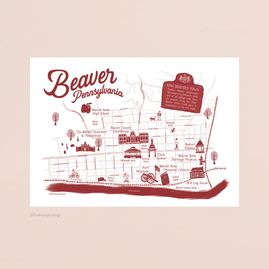 Beaver, Pennsylvania Map Art Print