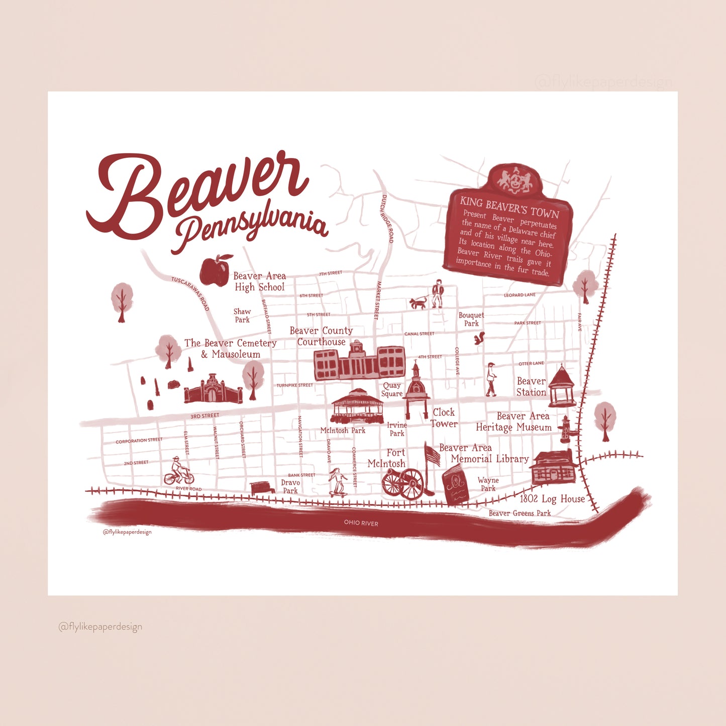 Beaver, Pennsylvania Map Art Print