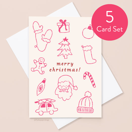 Christmas Doodle 5 Card Set