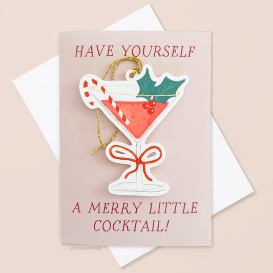 Merry Cocktail Ornament 3D Christmas Card