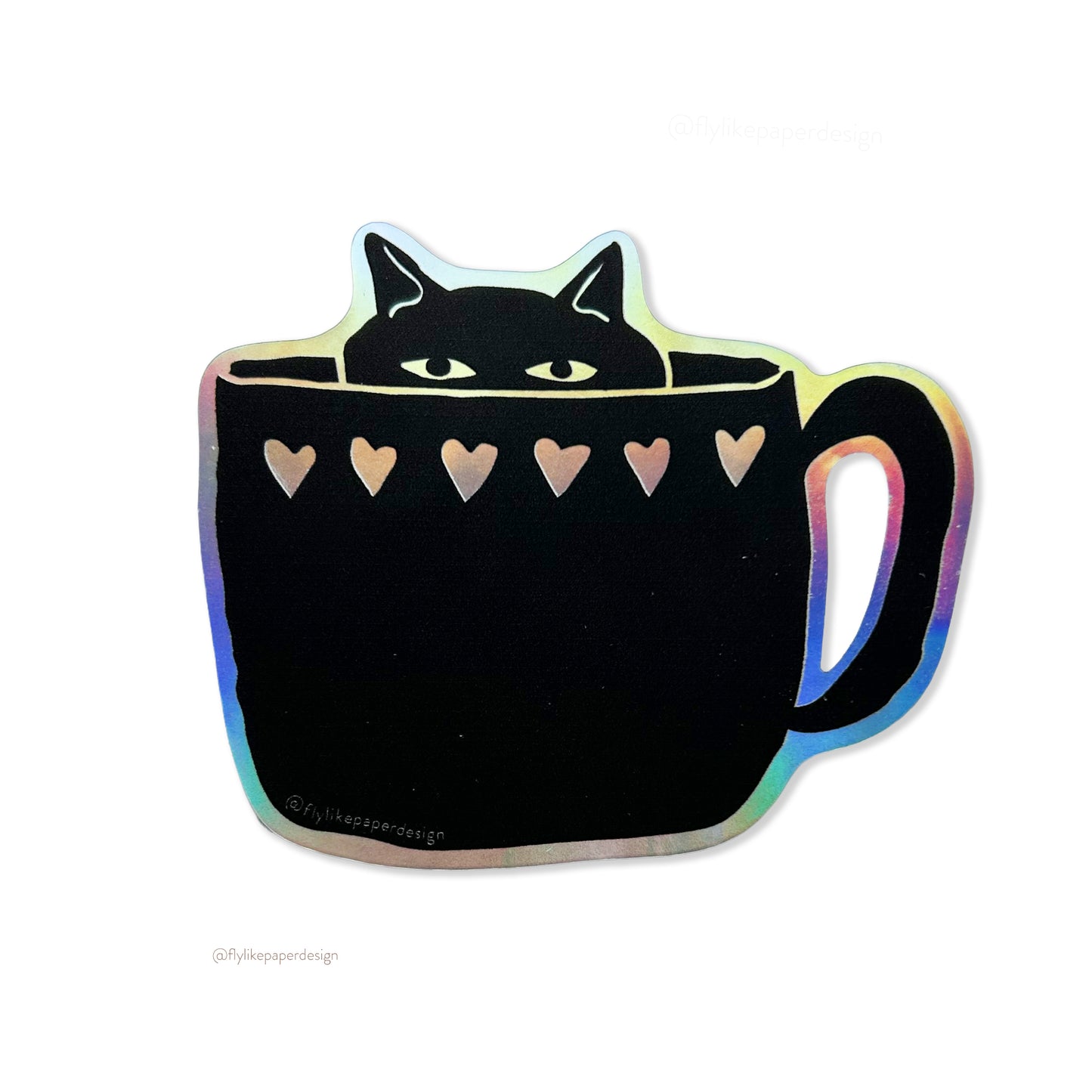 Cat Coffee Mug Holographic Sticker
