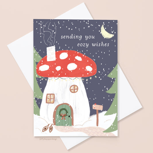 Cozy Mushroom House Christmas Card