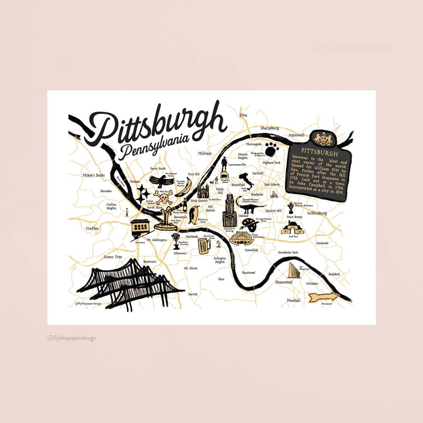 Pittsburgh Map Art Print