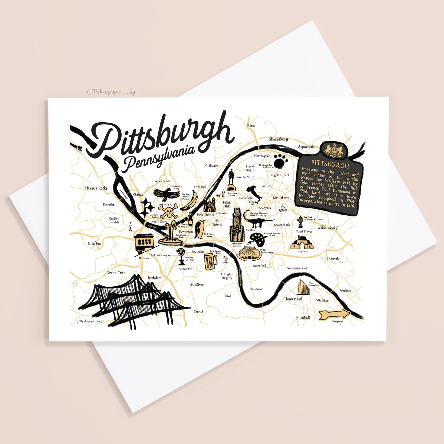 Pittsburgh Map Icons Card