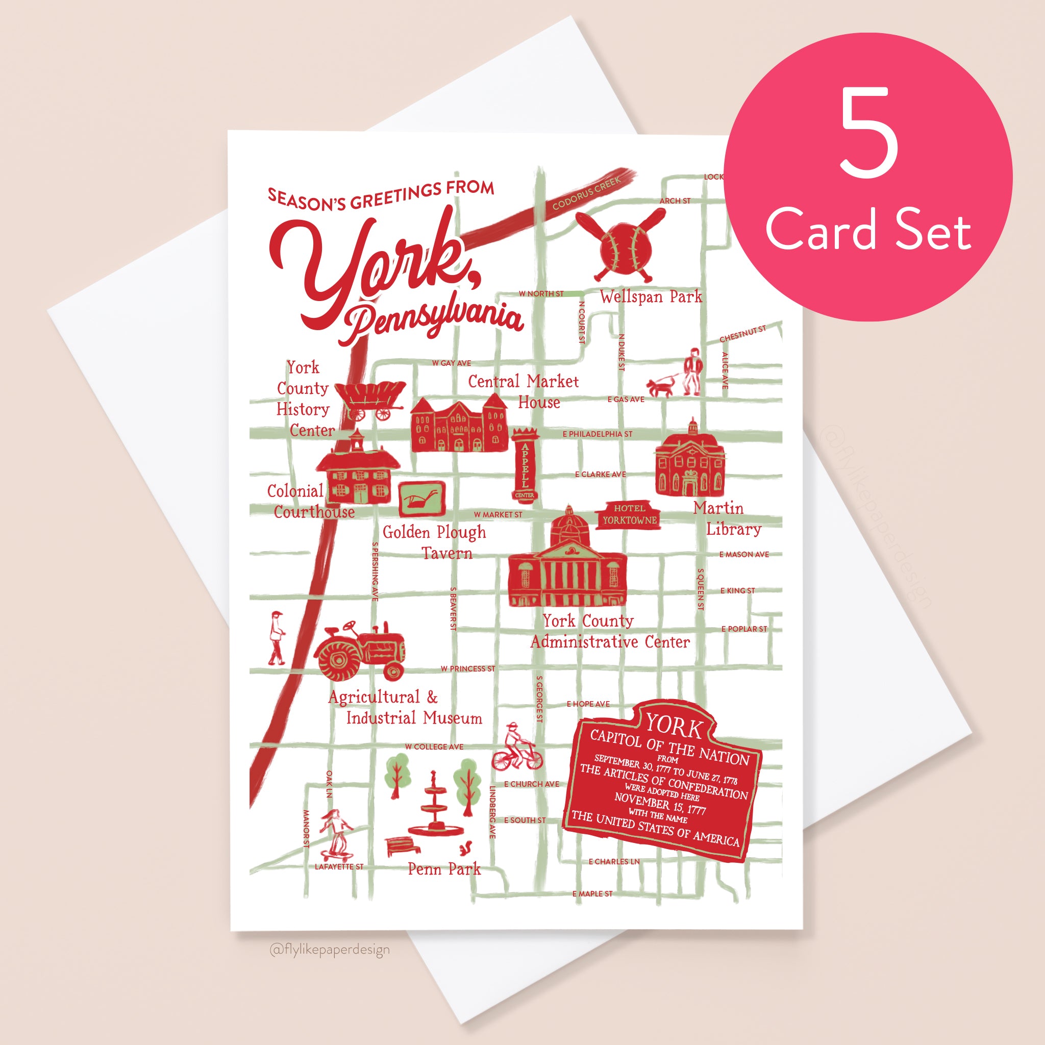 York Map Christmas 5 Card Set – Fly Like Paper Design Shop