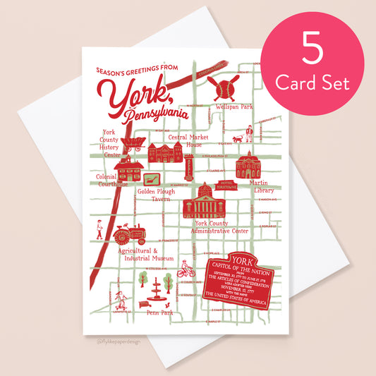 York Map Christmas 5 Card Set